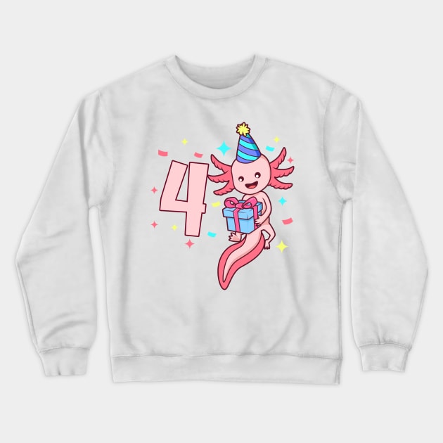 I am 4 with axolotl - girl birthday 4 years old Crewneck Sweatshirt by Modern Medieval Design